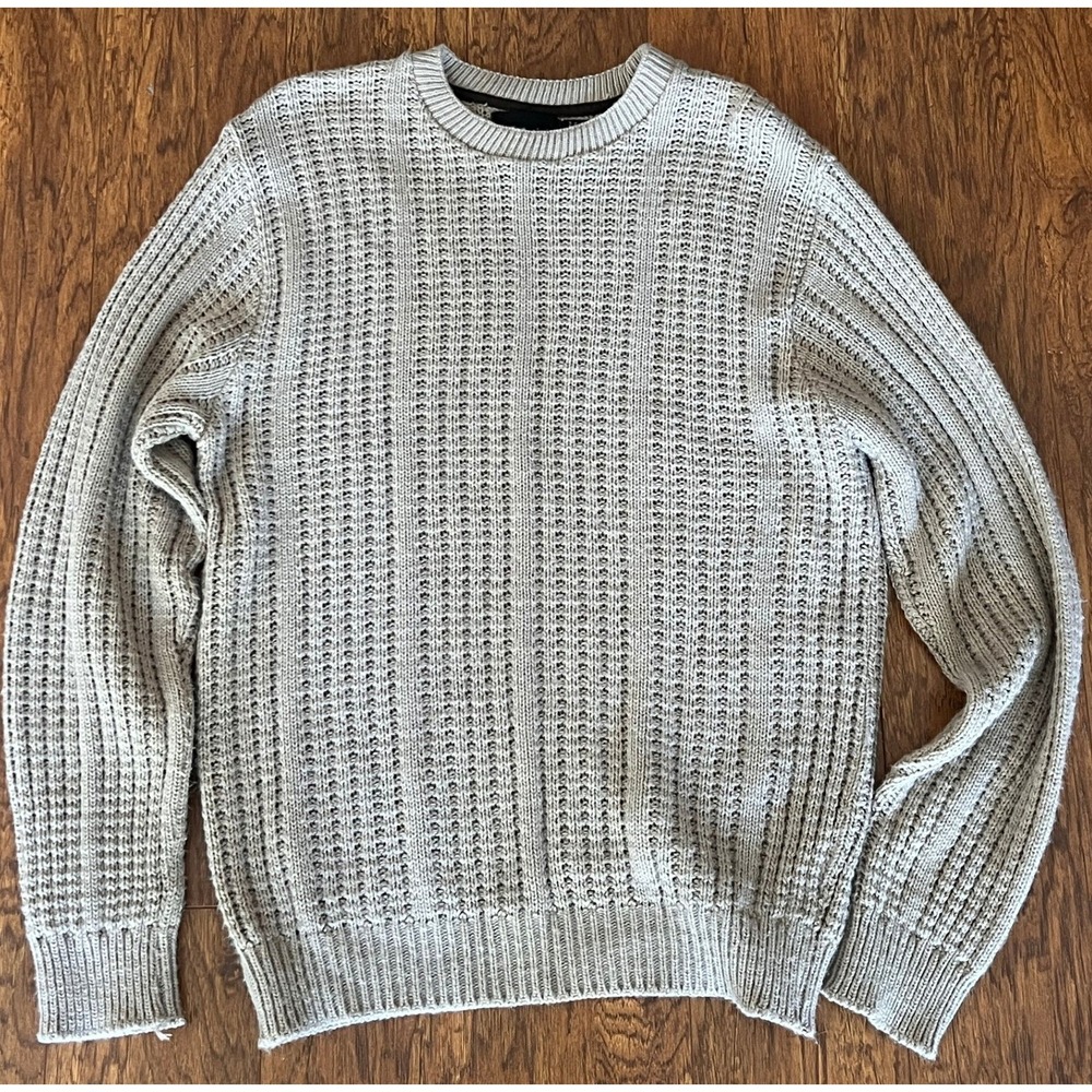 Vintage Bill Blass Mens XL Crew Neck Ladder Knit Chunky Sweater Preppy Tan